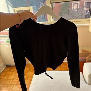 Elegant Black Long Sleeve Crop Top with open back
